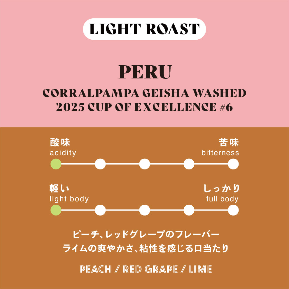 【浅煎り】ぺルー/Corralpampa Geisha Washed 2025COE#6