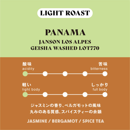 【浅煎り】パナマ／Janson Los Alpes Geisha Washed Lot770