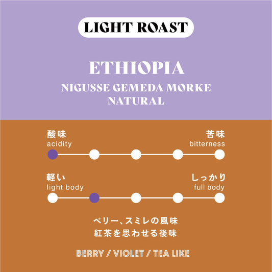 【浅煎り】エチオピア∕ Nigusse Gemeda Morke Natural