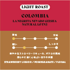 【浅煎り】コロンビア ラ・ネグリタ ネバド ゲイシャ ナチュラル LOTN3